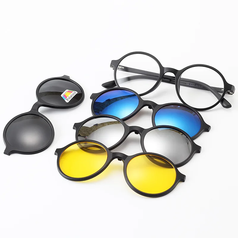 Cubojue eyeglasses frames with 5 lens clip sunglasses male