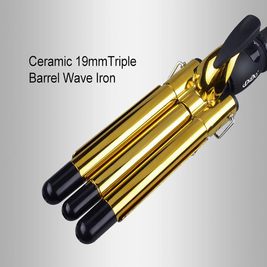 Professional LCD Digital Ceramic Electric Golden Hair Curlers Triple Barrel Waver Curling Irons Hairdressing Tool Curly Magic Professional LCD Digital Ceramic Electric Golden Hair Curlers Triple Barrel Waver Curling Irons Hairdressing Tool Curly Magic