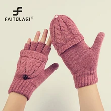 Шерстяные вязаные женские теплые перчатки для женщин, варежки, зимние перчатки без пальцев, перчатки с открытыми пальцами
