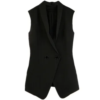 

2020 Spring autumnWomen V-neck Sleeveless formal Black slim offive lady double breasted blazer vest plus size 2XL