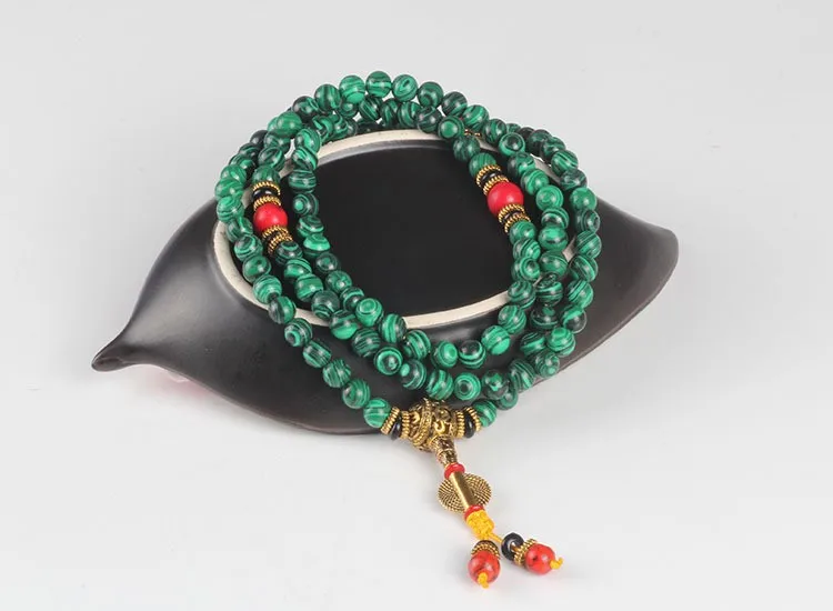 Sennier 8 мм 108 малахитовые каменные бусы браслет тибетский Будда молитвенные браслеты для медитации женщин зеленый камень ожерелье