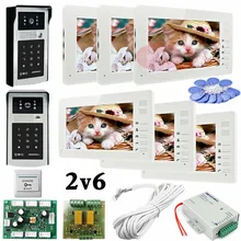 6 Apartments 2 HD 700lines Cameras Code And RFID Cards Unlock 6 Monitors 7″ LCD Video Intercom System DoorPhone Door bells