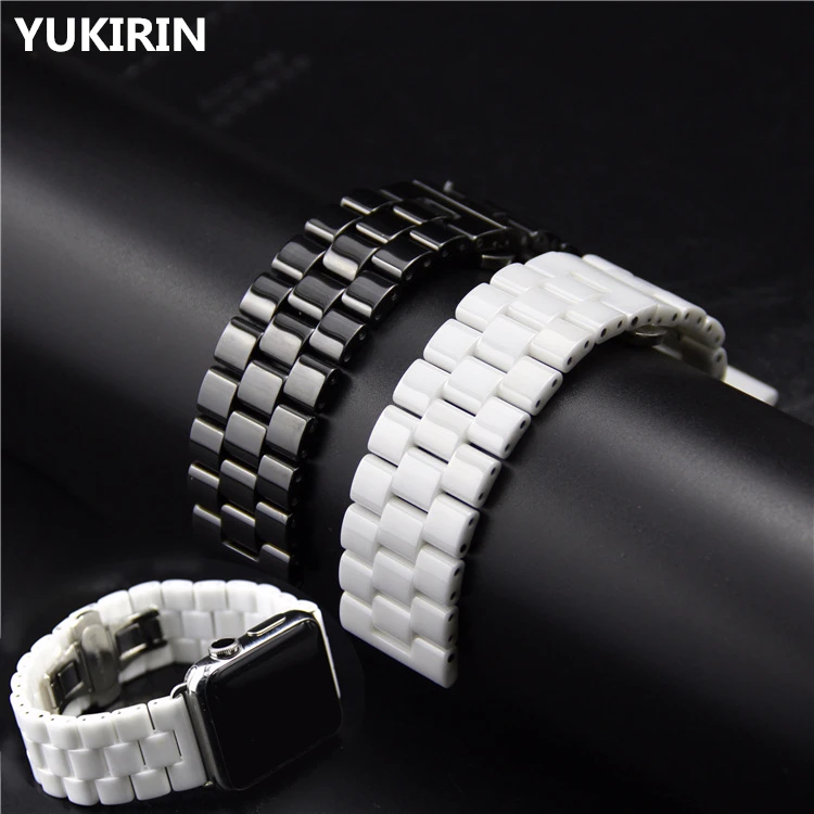 

YUKIRIN Ceramic Stainless Steel Link Band For Apple Watch Series 4 3 2 1 Wrist Bracelets Strap for iwatch 44mm 42mm 40mm 38mm