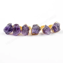 BOROSA 10pairs/lot Natural Raw Purple Crystal Gold Earrings G1151 Free Shipping For Women Drusy Druzy Jewelry