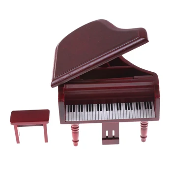 

1Set Red Grand Piano Model With Music stool Musical Instrument Model Vivid Best GIft For Child And Family Miniature Display