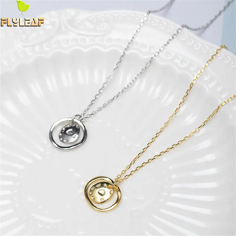 

Flyleaf Gold Irregular Surface Circle Necklaces & Pendants Real 925 Sterling Silver Necklace For Women Fashion Fine Jewelry