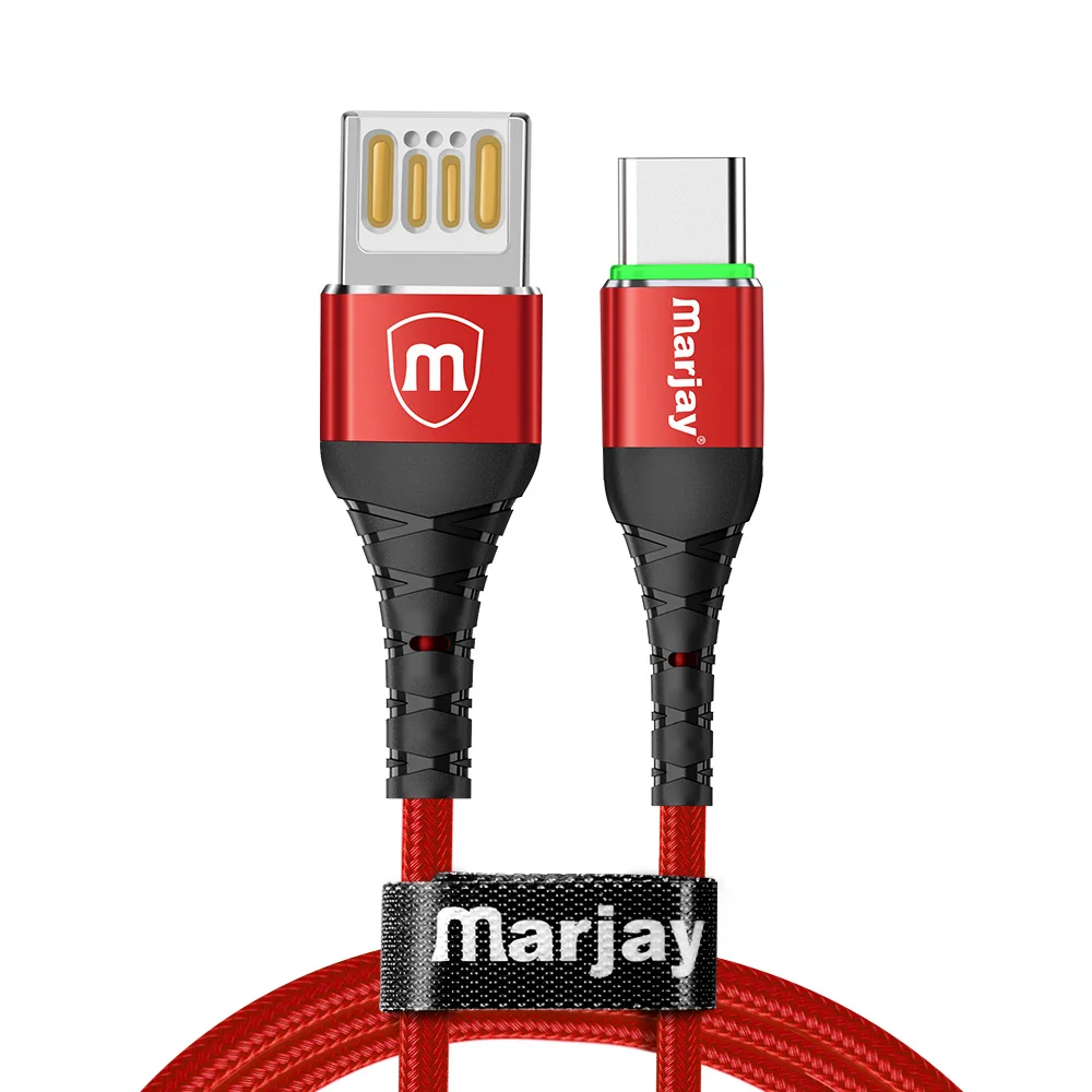 Marjay usb type C кабель для samsung A70 Быстрая зарядка двухсторонний кабель для Xiaomi Redmi Note 7 USB-C кабель для huawei P30 Pro - Цвет: Red for Type C