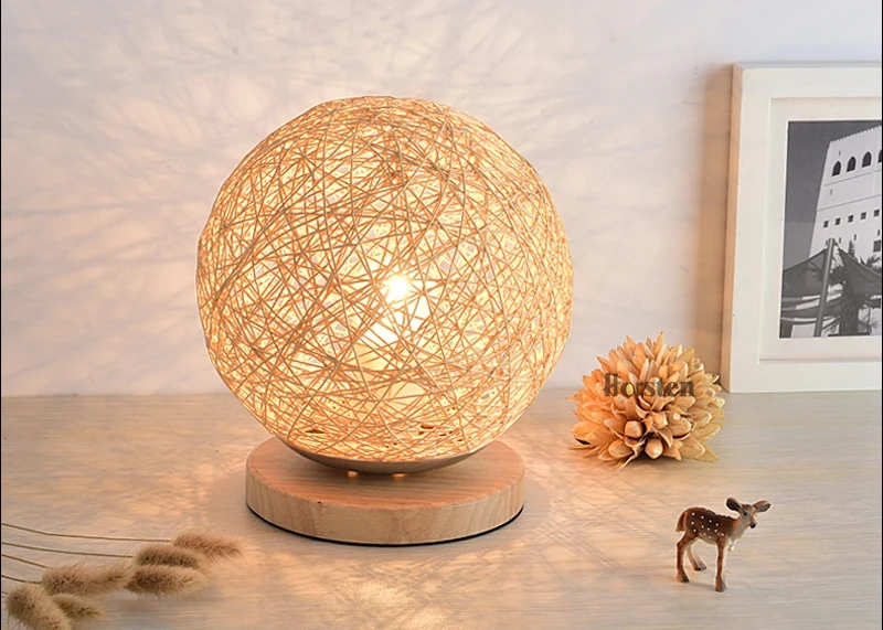 Horsten Wooden Table Lamp 20cm Multiple Colors Linen Woven Ball Lampshade Bedroom Bedside Lamp Wooden Desk Light  (4)