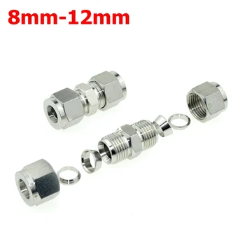 

2Pcs 8mm-12mm Double Ferrule Tube Straight Compression Fitting Coupler SS Pipe Connector Stainless Steel 304