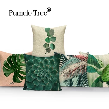 

Plant Monstera Pillow Cover Decorative Pillows Green 2018 New Cushion Cover linen Cactus Car Seat Cover Custom Throw Pillows
