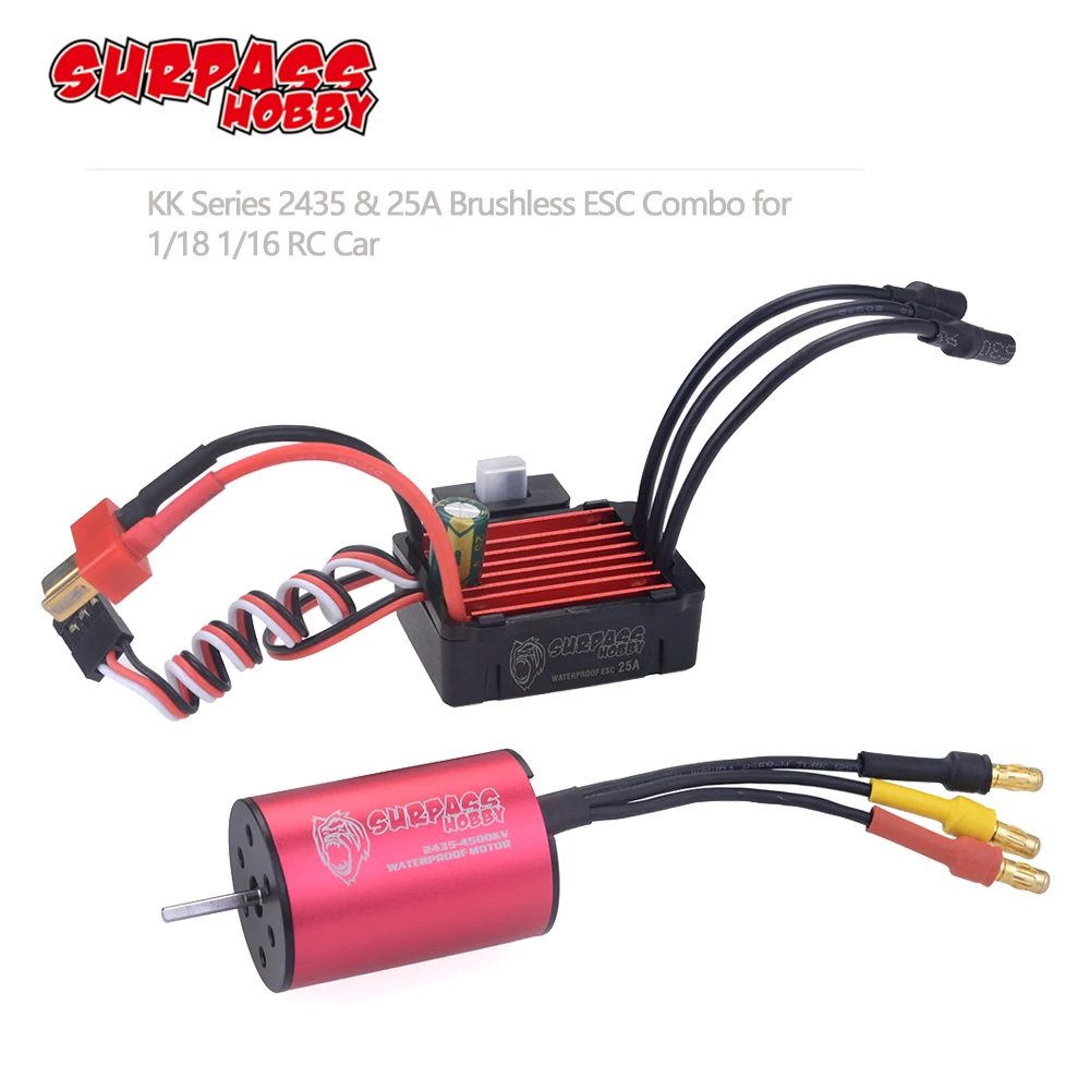 Бесщеточный мотор SURPASSHOBBY KK Combo 2435 3300KV 4500KV 4800KV 6100KV с 25A ESC для 1:16 1:18 RC Buggy Drift Racing