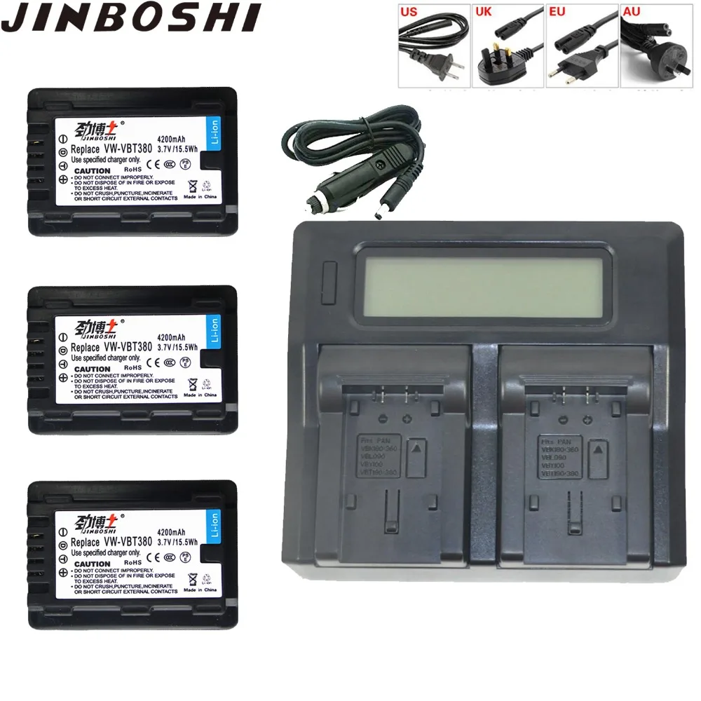 

3x VW-VBT380 VW VBT380 Li-ion Battery +Charger+Car cable for Panasonic HC-V180GK HC-V380GK HC-W580GK HC-W580MGK HC-V110 HC V130
