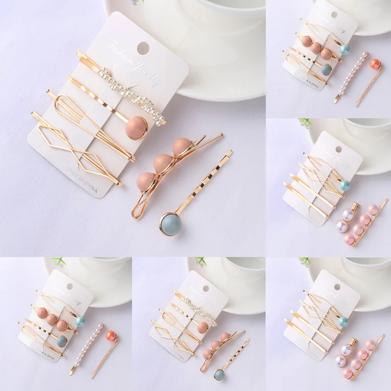 

4pcs/Set Pearl Hair Clip Women Hairpins Colorful Beads Hair Clips Irregular Geometric Hair Styling Accessories spinki do wlosow