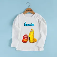 Забавная детская футболка с принтом личинки из мультфильма Корейская одежда для малышей с забавными насекомыми-личинками футболка с длинными рукавами для мальчиков и девочек LKP5213