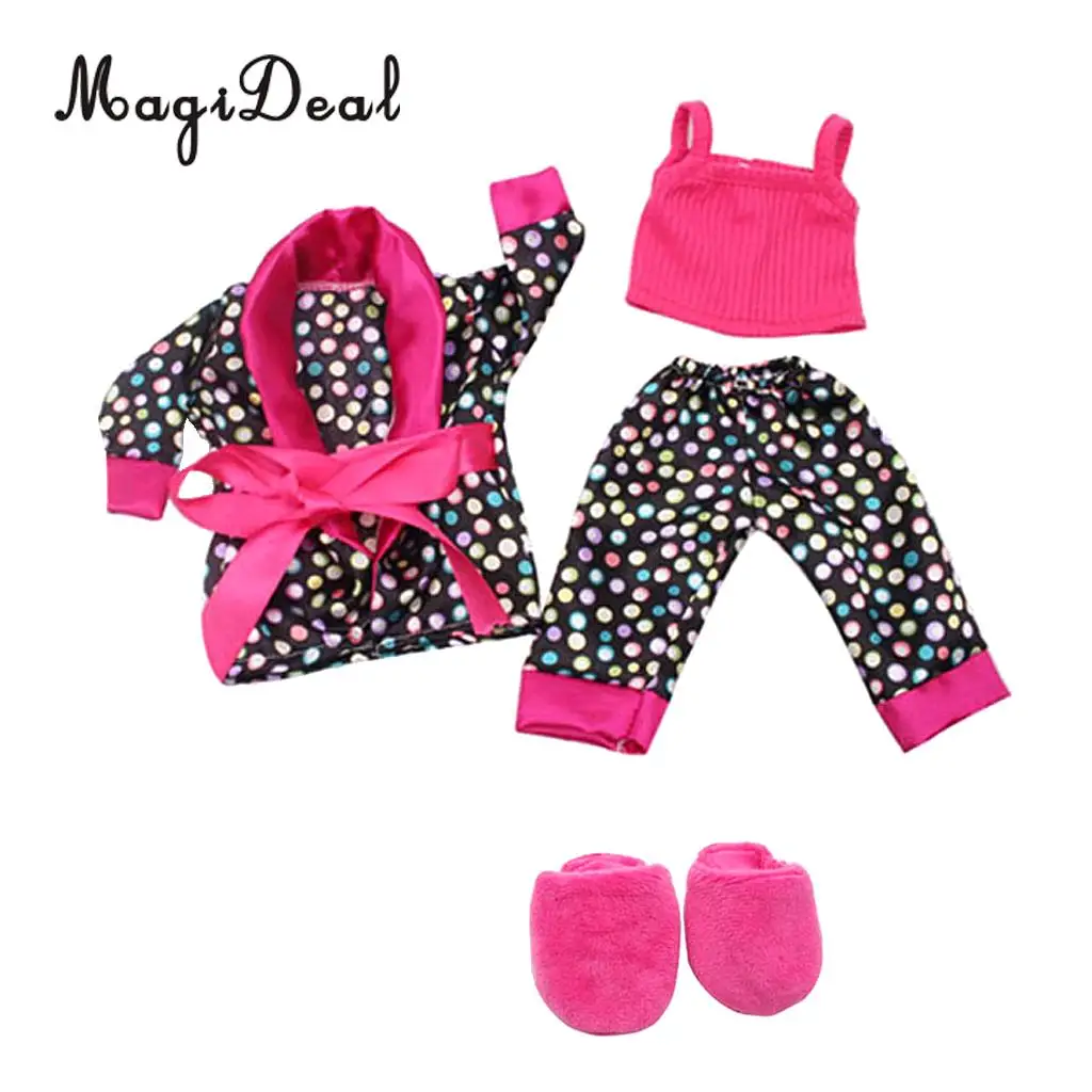 MagiDeal 1Set Pajamas Suit Tops Pants Suspender Slipper Shoes for 18 Inch   Doll Baby Clothes Clothing Accessories