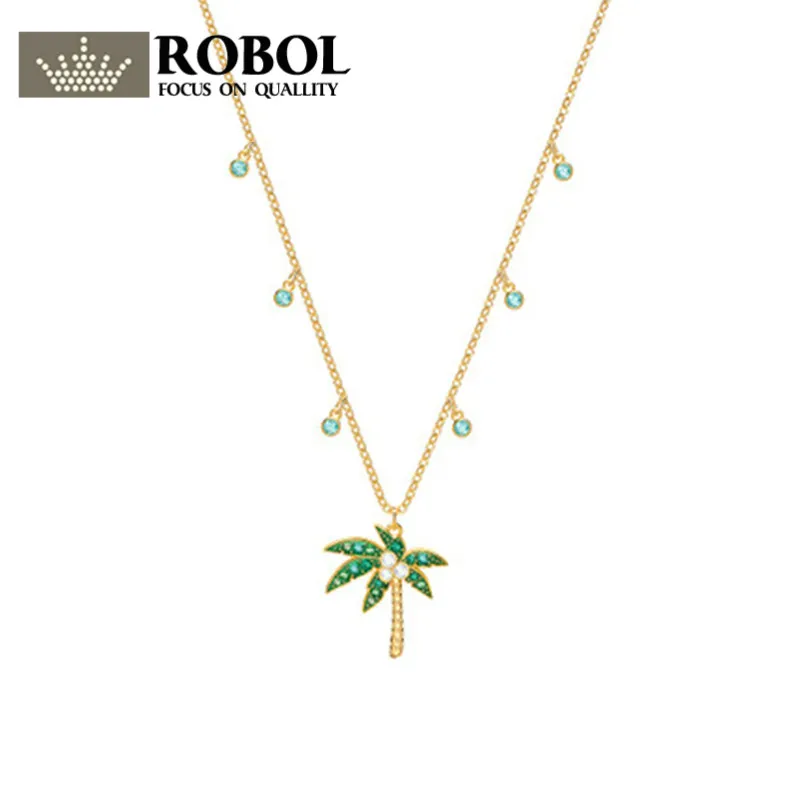 

ROBOL New 1:1 Genuine Palm Tree Pendant Tropical Style Trend Necklace Glamour Original Ms. Pendant Necklace Fit DIY Gift