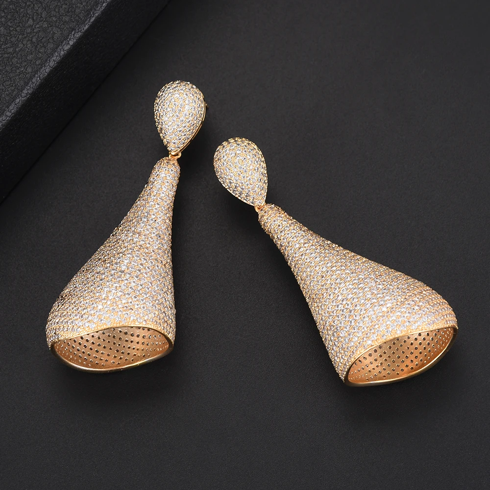 

28*67 MM Luxury Nigerian Big Dangle Earrings For Women Bride Wedding Cubic Zirconia Inlaid Drop Earrings Fashion Jewelry