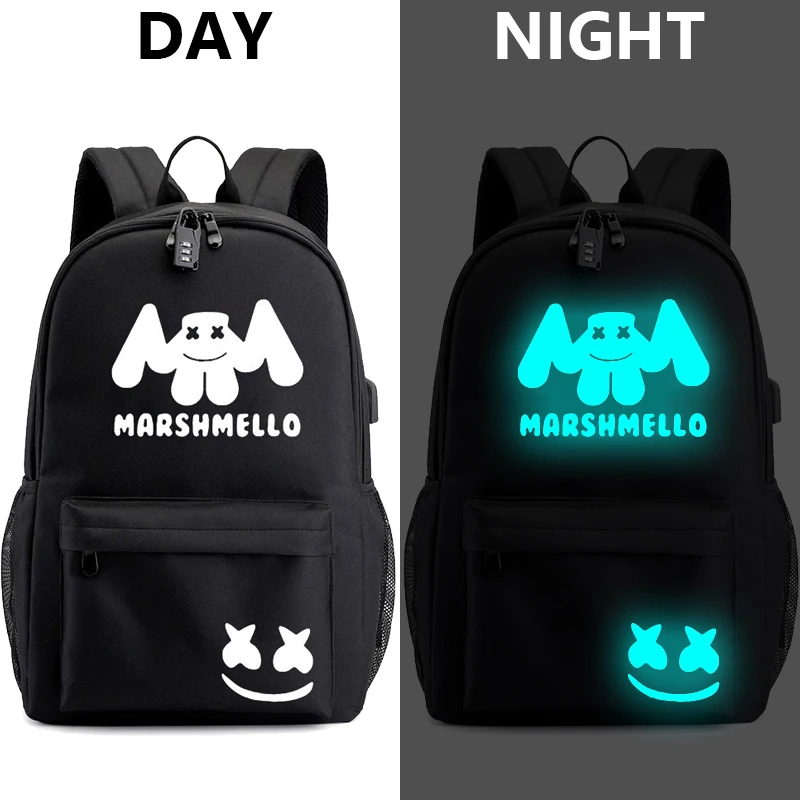 BOZMD DJ Marshmello Backpack For School Boys Girls Student School Bag Anti-theft Usb Men Luminous Backpack Anti-thft Usb Bag