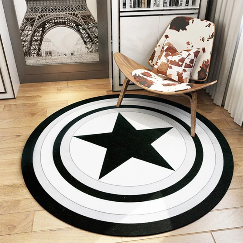 

Captain America Shield Round Mat Rugs and Carpet Black Five Star Alfombras Bedroom Living Room Carpet Creative Home Decoration
