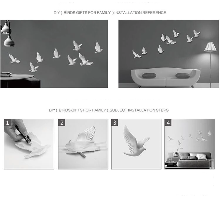 8 шт 3D стерео стены смолы украшение в виде птиц Домашнее ремесло украшение дома гостиной фон птицы настенные наклейки фрески аксессуары