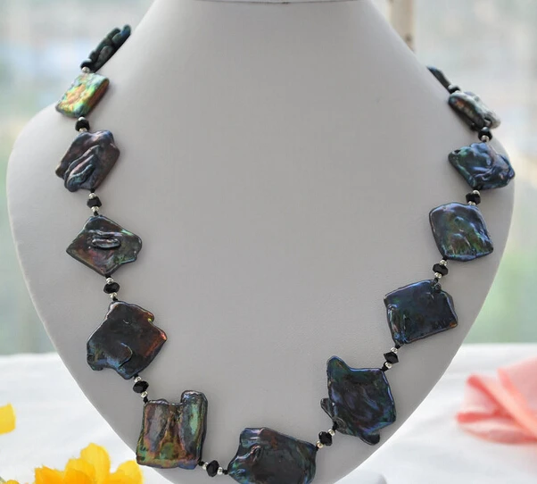

Jewelr 004812 BLACK square KESHI REBORN PEARL agate bead NECKLACE