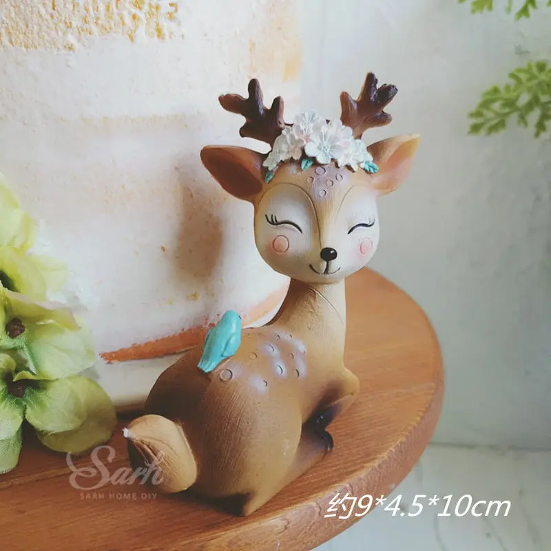 Ins Sika Deer Fawn Decoration Double Layer Flower Cake Toppers for Children Birthday Party Wedding Baking Supplies Sweet Gift - Color: Sika deer F