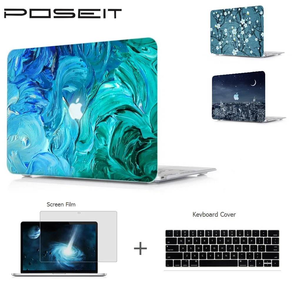POSEIT For  Macbook Pro 15 A1707 Touch Bar 13 A1706/8 2016 Air 11 12 13 Pro 13 15 Retina Laptop Shell+Keyboard Cover+Screen Film