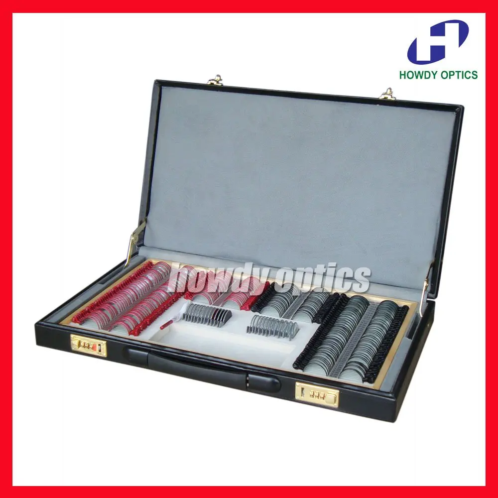 

JSC-266 trial lens case with colord metal rim and black leather case,all quality lenses with competitive price!