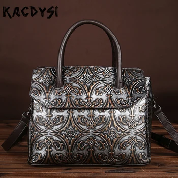 

2020 Design Natural Cowskin Leather Retro Women Shoulder Messenger Bag Brush Color Embossed Luxury Unique Crossbody Bag Tote Bag