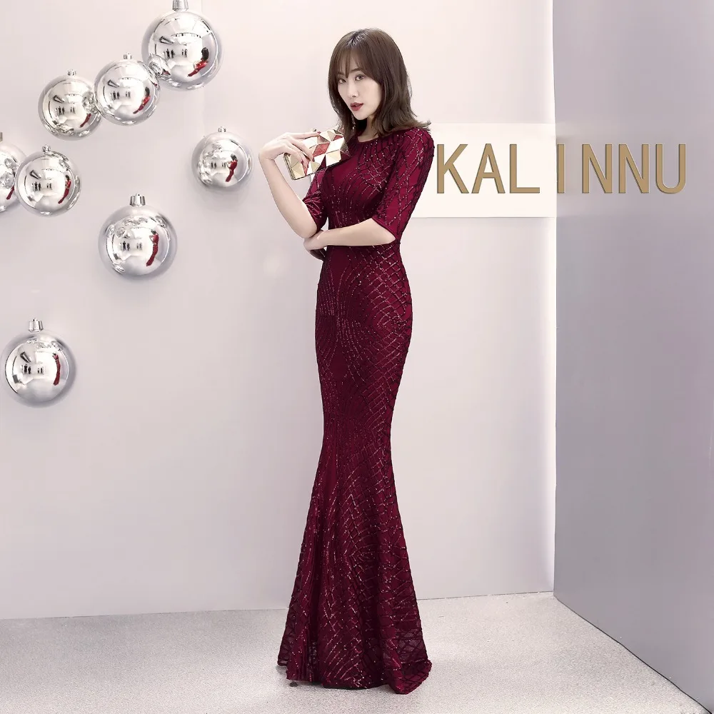 Formal dress Bead Half sleeve stripe Slim TrumpetMermaid Host Club night Long Party Maxi Dress for woman (4)