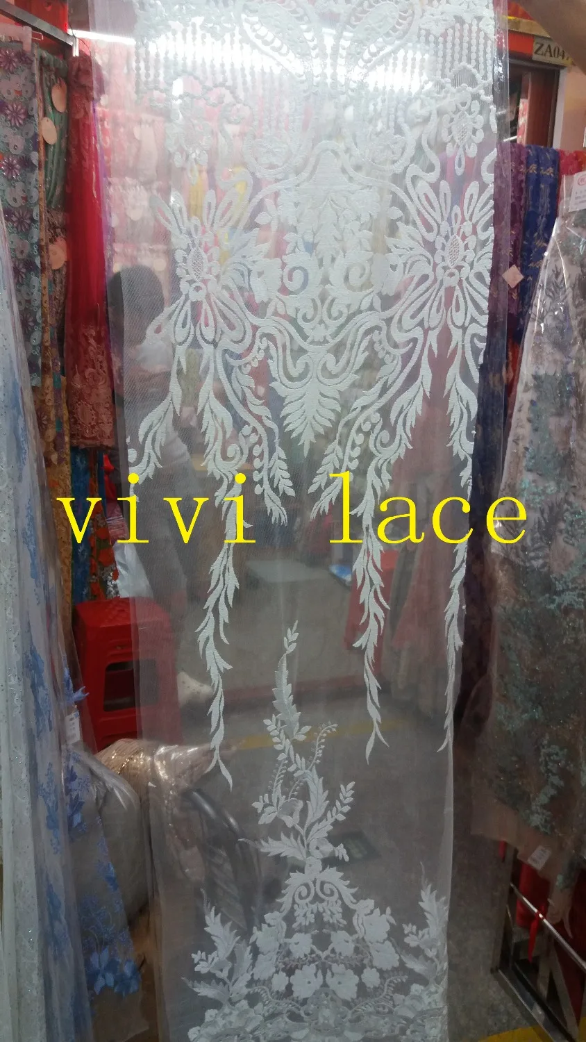 

stock 5yards fxs004# offwhite embroidery fashion show designer french tulle lace for wedding/evening dress/party,send by dhl