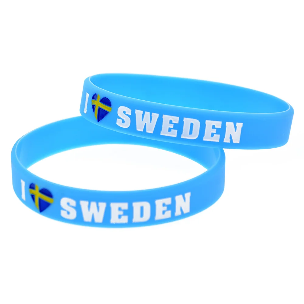 OBH 2 шт Debossed I Love Sweden с флагом силиконовый резиновый браслет