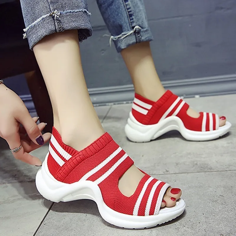 

Fashion Women Sandals Elastic Band Summer Walking Shoes Women Platform Sandals Open Toe Women Beach Shoes