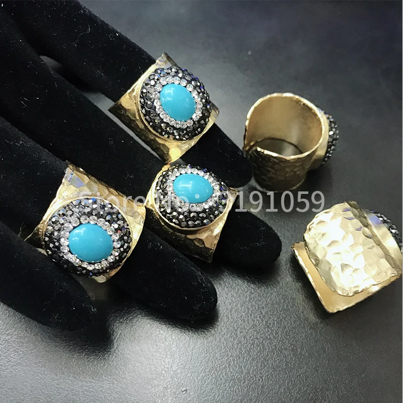 

Fashion street filming, texture, trend, European and American round 24K Gold Blue pine open ring, lovers ring ring.