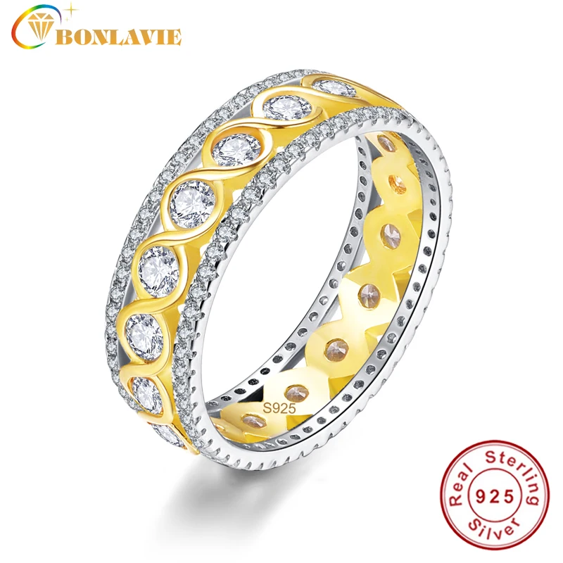 

BONLAVIE Twisted Ring Silver 925 Jewelry Wedding Band 18k Gold Plated s925 Ring Jewelry 4.78g Sterling Silver with Gift Box