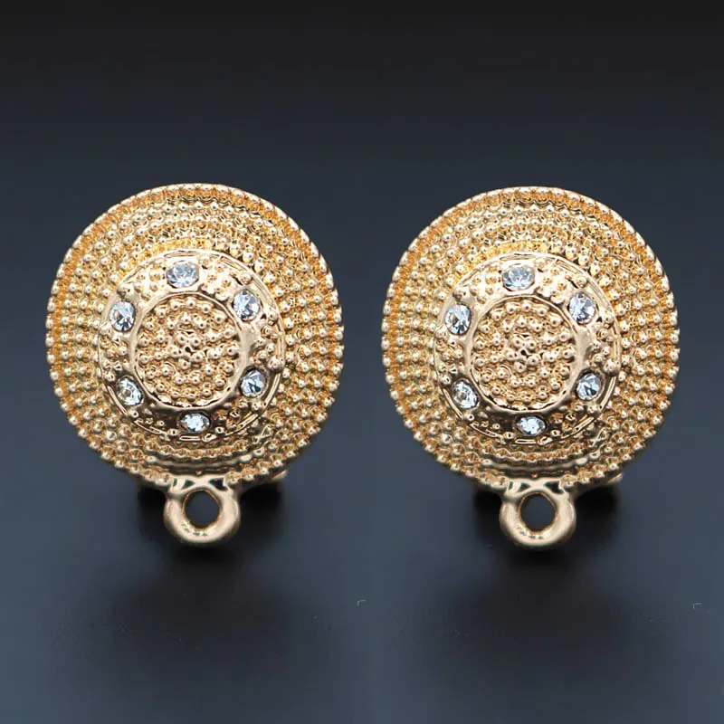 

Dubai Gold Earrings Post Clip Back with Loop Connectors Circle Hat Base Findings DIY Indian African Women Wedding Jewelry Making