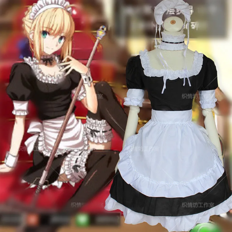 FGO Fate Grand Order Saber Lily Maid cosplay черно-белое платье горничной в стиле Лолиты для девочек, Женская официантка; горничная вечерние костюмы - Цвет: Black