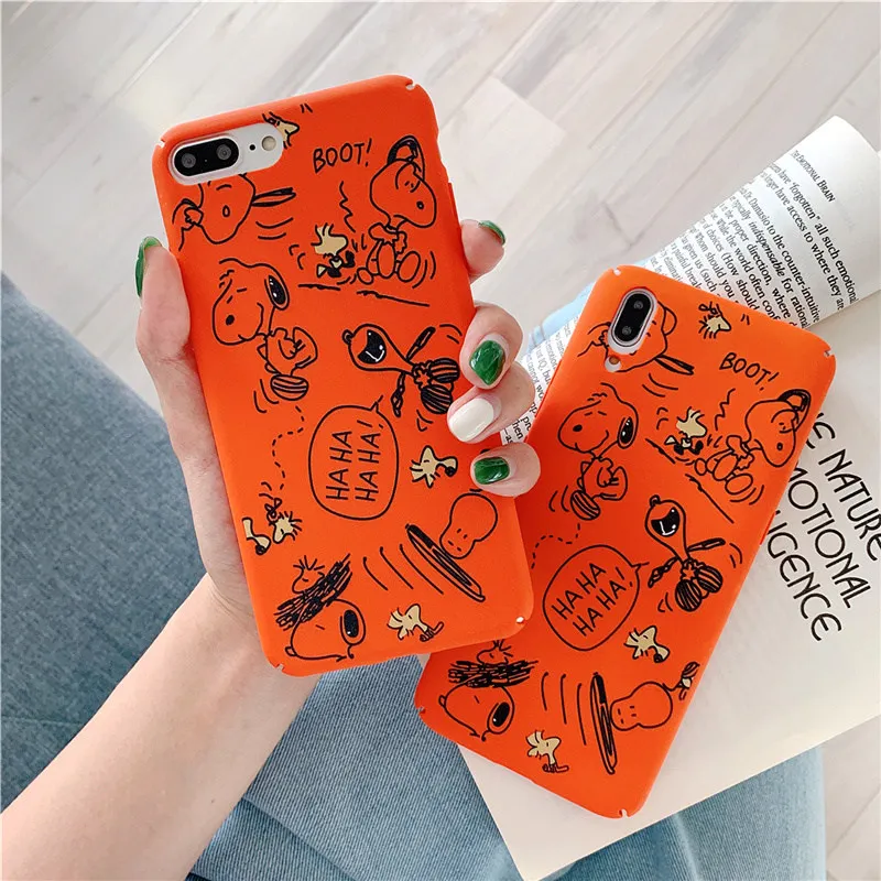

Orange cartoon dog phone case for iphone 6s 6 7 8 plus xr x xs max Japanese Charlie Brown Lucy hard plastic all inclusive coque