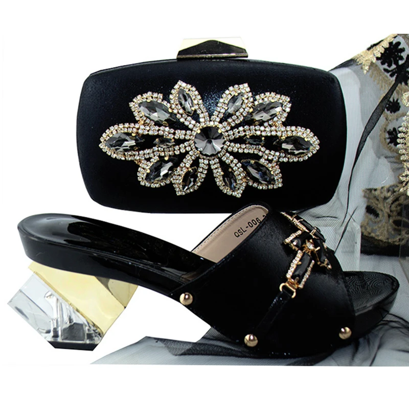Nieuwe Mode Schoenen en Tas Set Afrikaanse Sets 2018 Nigeriaanse Schoenen en Bijpassende Tassen Set Versierd met Strass Slip op schoenen Nieuwe Mode Schoenen en Tas Set Afrikaanse Sets 2018 Nigeriaanse Schoenen en Bijpassende Tassen Set Versierd met Strass Slip op schoenen