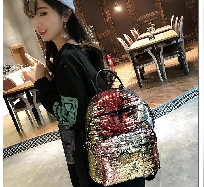 Mochilas de las mujeres PU brillo mochila de brillo de las niñas bolsos de hombro de viaje blanco negro de la de bolsa Mujer|Mochilas| - AliExpress