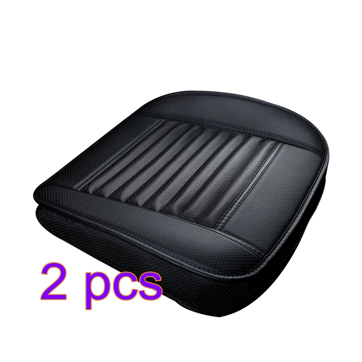 

2pcs Four Season Single Seat without Backrest PU Leather Bamboo Charcoal Cushion Car Seat Cover Seat Protective Cover (Black)