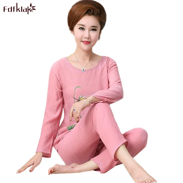 Fdfklak 2018 New Woman Pajamas Set Cotton Pijama Women Print Plus Size Spring Summer Pajama Pyjama Femme XL XXL 3XL 4XL