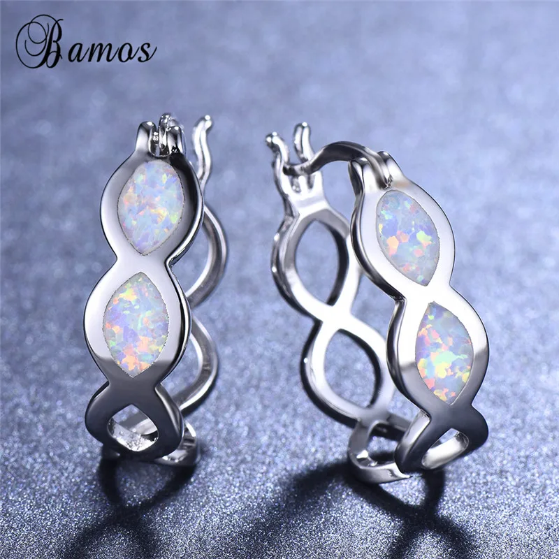 

Bamos Cross Statement Earrings Boho Blue & White Fire Opal Hoop Earrings For Women 925 Sterling Silver Filled Christmas Gift