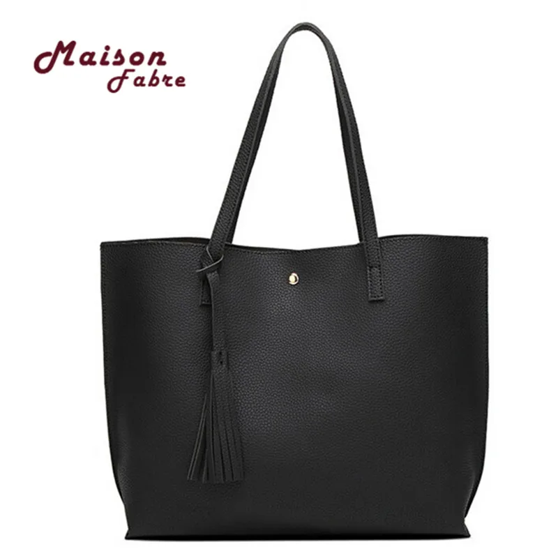 

Simple Fashion Women Handbags 2019 Leather Solid Tassel Pendant Large Capacity Korean Ladies Shopping Travel Hand Bag Women Bag