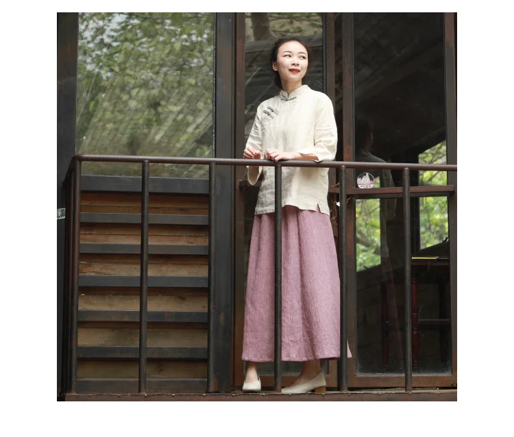 LZJN Women High Elastic Waist A-Line Solid Spring Summer Casual Long Skirts Vintage Female Cotton Linen Midi Skirt  (13)