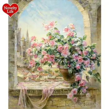 

No Frame Window Flowers Scene DIY Painting By Numbers Kits Paintings for Living Room Wall Coloring Painting By Numbers F16