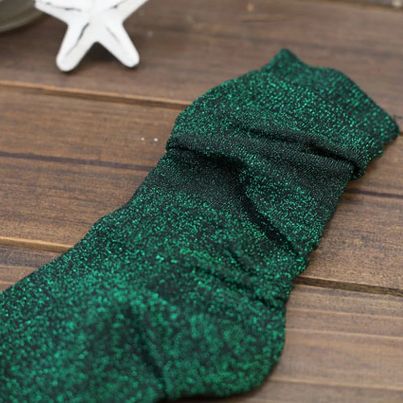 Faroonee 1 пара Для женщин блестящие носки осень-зима цвета: золотистый, серебристый шелк Для женщин носки, японский стиль, хлопковые короткие носки