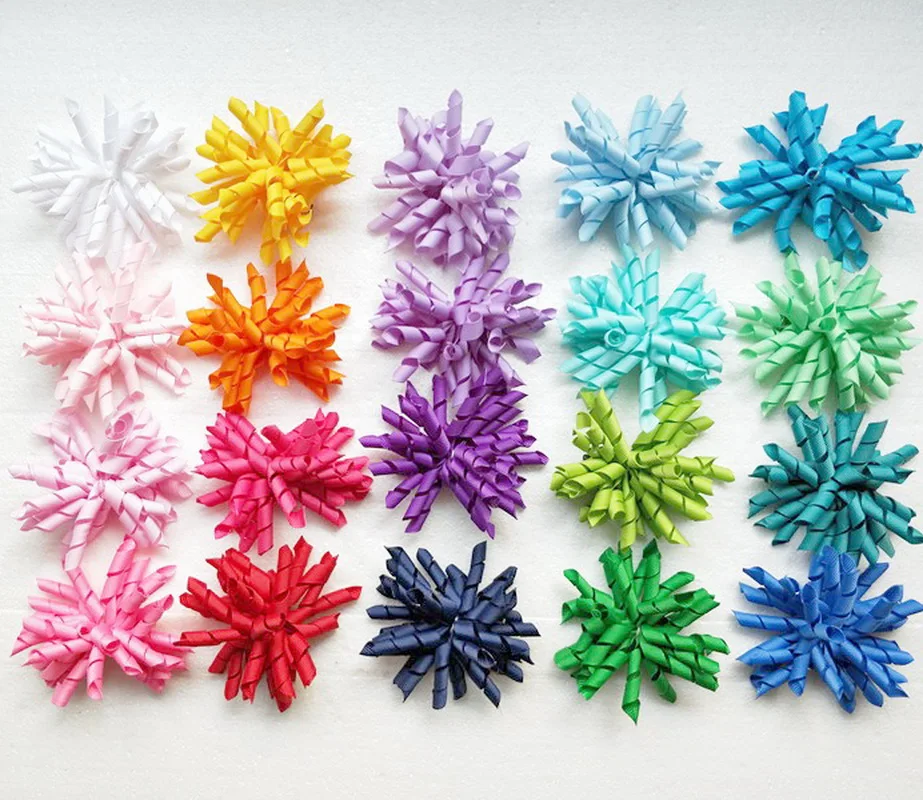 

Girl Curly Tassel Ribbons Corker Hair Bows Clips Accessories Korker Ponytail holder Hairpins elastic ties headwear 60pcs PD007