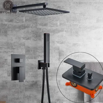 

Wall Mounted Bathroom Shower Mixer Tap Concealed Install Shower Mixer Tap Embedded Box Control Valve 16" Rainfall Showerhead