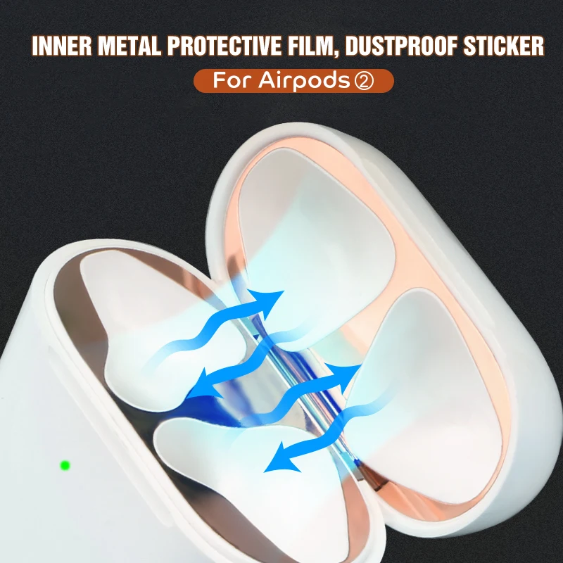 New Metal Dust Guard Sticker for Airpods 2 Skin Protective Apple Earphone Charging box Case Cover Shell | Электроника